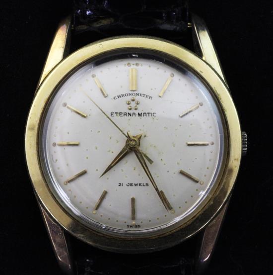 A gentlemans gold plated and stainless steel Eterna Matic chronometer wrist watch,